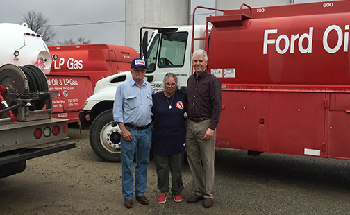 Pictured from left to right: Bill McFarland and Michele McFarland, the former owners of Ford Oil Company, and Don Smith, MFA Oil director of mergers and acquisitions.