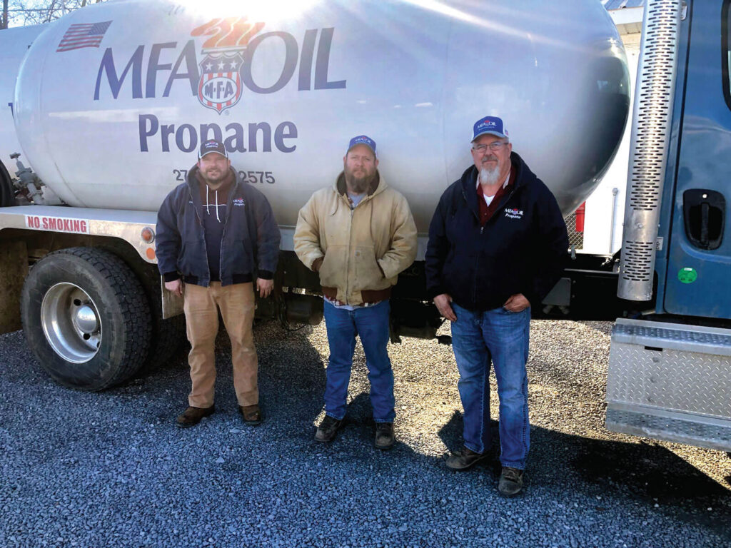 Craig Whitney, Josh Cobb and Jeff Spurlin traveled from the MFA Oil office in Central City, Ky., to Dawson Springs, Ky., to assist with relief efforts after a tornado hit the community in December.