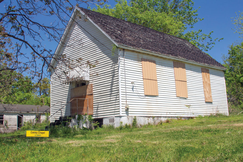 The 143-year-old Oakley Chapel in Tebbetts, Mo., was founded by freed Black residents of southern Callaway County in 1878. The chapel was boarded up recently after it was vandalized in January 2021.